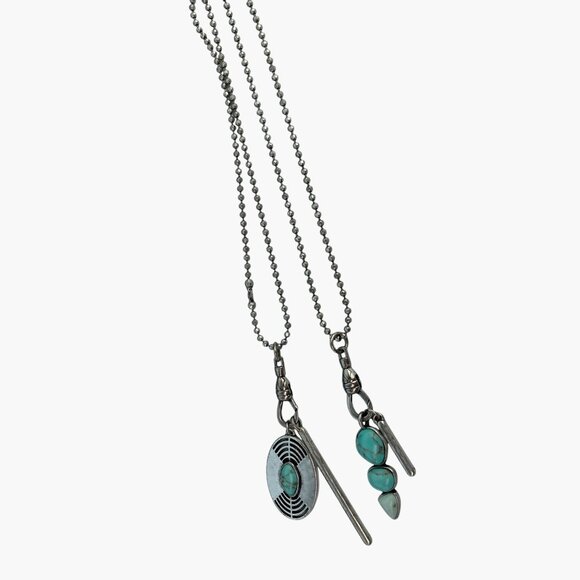 Lucky Brand Turquoise Silver Pendant Necklace Multi Way Charm Accents - Picture 3 of 16